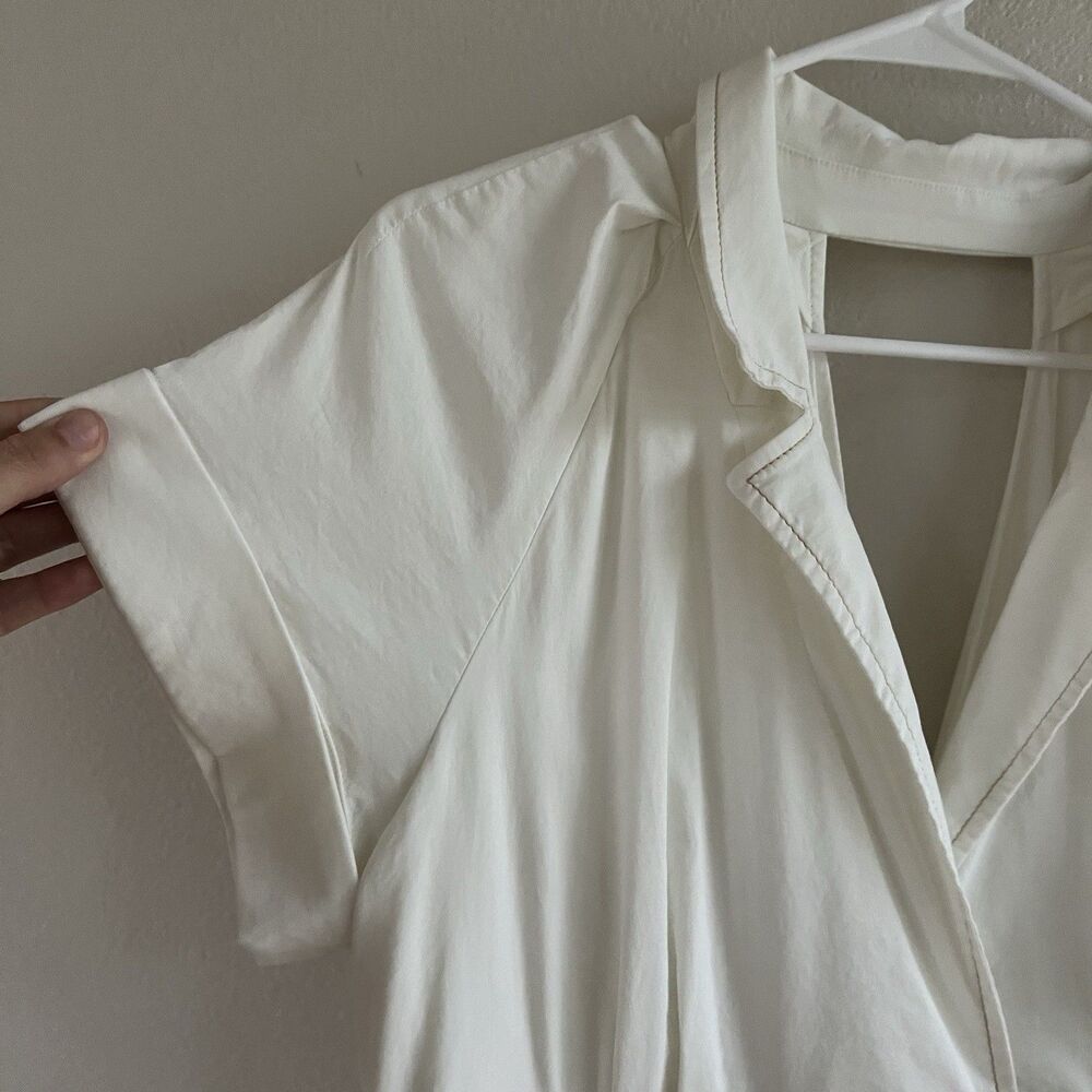 Maeve Anthropologie Poplin‎ Shirt Dress Women’s 14 Midi White Collared V Neck - Picture 10 of 14